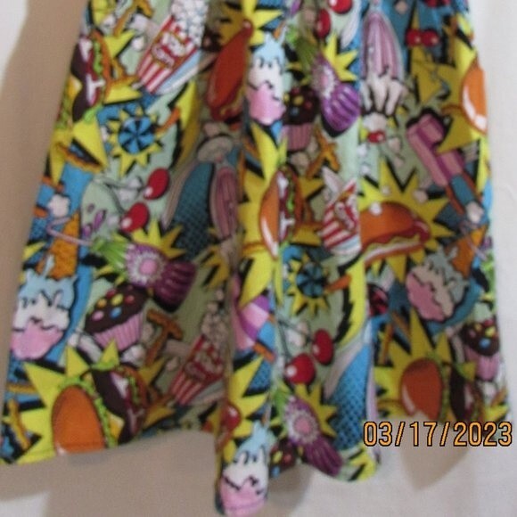 FOLTER DRESS SIZE XS SNACK ATTACK COMIC BOOK PRINT 50'S STYLE SLIT POCKE… PINUP - Picture 4 of 12